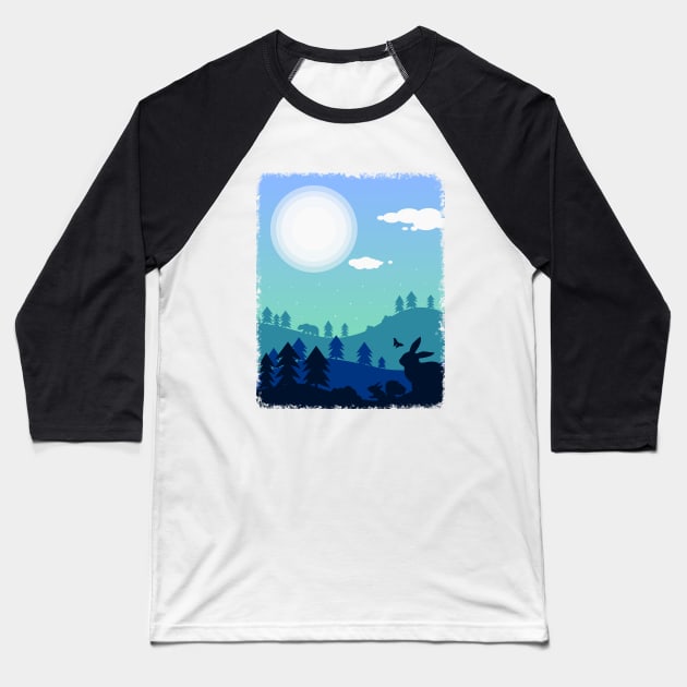 Forest Animals Under Twilight Baseball T-Shirt by TaliDe